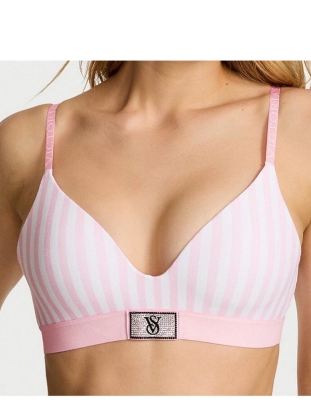 Victoria's Secret Pink & White Striped Lightly Padded Wireless Bra